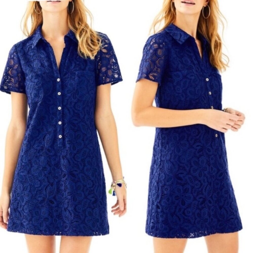Lilly Pulitzer Nelle Dress High Tide Navy Pop Floral Lace Size 10